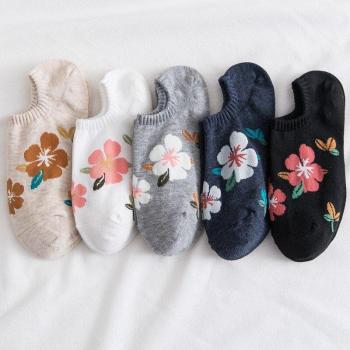 5 Paar Harajuku Blumen Socken für Frauen, Knöchel, Kawaii, Unsichtbar