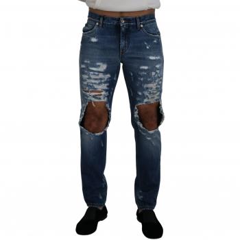 Dolce & Gabbana Blue Cotton Tattered Men Denim Jeans