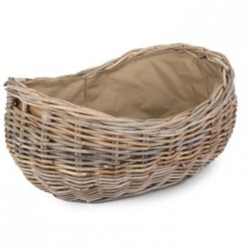 Rattan Boat Log Basket with Dual‑Color Hessian Linings – Small