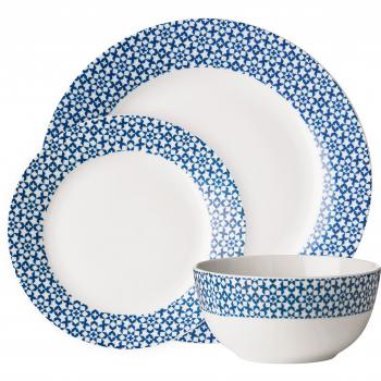 Premier Housewares Avie Porzellan‑Teller und Schalen Set, 12 Stück, Blau