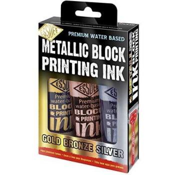 Premium Safe Metallic Block Printing Ink 3 Pack: Gold, Silver, Bronze