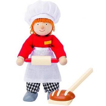 Poupée boulanger en bois avec chapeau et tablier