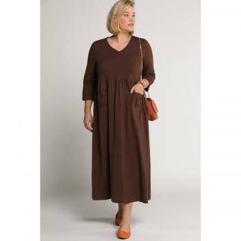 Vestito in cotone con scollatura a V e maniche a 3/4, Donna, Marrone, Taglia: 64/66