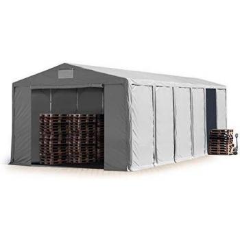 Tendone Toolport 8×12 m – Telone PVC 850 N, grigio, 4 m altezza laterale, apertura a cerniera