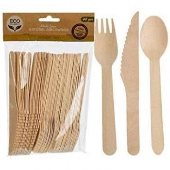 Premium Natural Birch Cutlery Ensemble – 48 Pieces