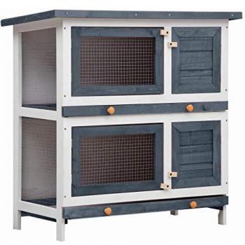 Vidaxl's Grey Wood Outdoor Rabbit Hutch with 4 Doors