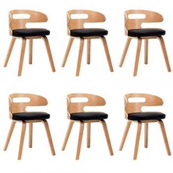 Set de Sillas de Comedor 6 Unidades Madera Curva y Cuero Negro
