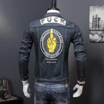 Chaqueta de mezclilla con solapa y manga larga para hombre en talla grande