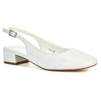 Jilly Square Toe Slingback Low Block Heel Court Shoes – White