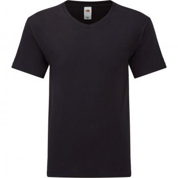 T-Shirt, V-Neck, Fruit Of The Loom, Solid, Black, Men's, S