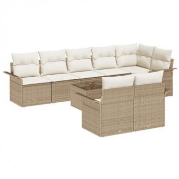 Conjunto Sofá de Exterior 9pcs Beige Polirattan
