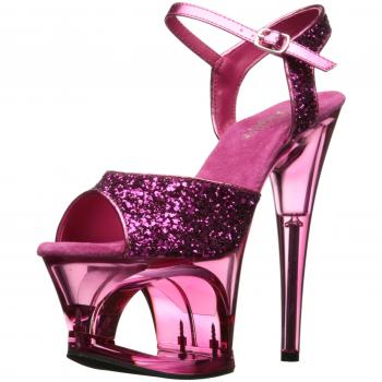 Pleaser High Heel Bootie with Pink Glitter Upper and Pink Tinted Transparent Heel in Size 7 (EU 40)