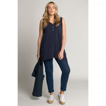 Top smanicato con orlo a punte, Donna, Blu, Taglia 48/50, Cotone