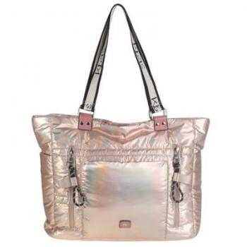 Bolso Mujer Kbás Nylon Metalizado, Acolchado y Cremallera