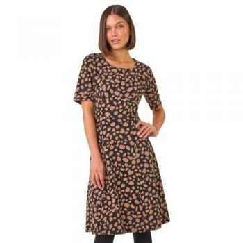 Stone Color Spot Print Midi Dress – 18 cm