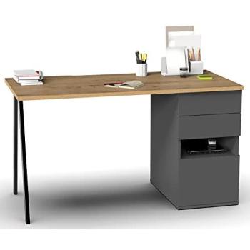 Table de bureau en aggloméré gris foncé avec supports métalliques