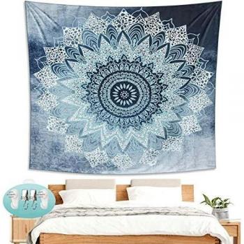 82x59 Inch Teal Mandala Textile