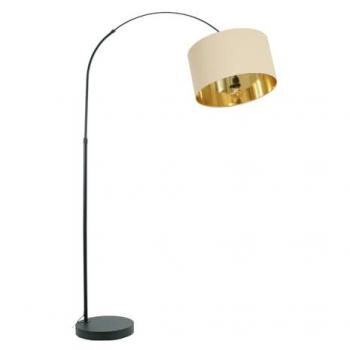 ValueLights Black Metal Arched Stem Curved Arm Floor Lamp with Beige/Gold Drum Shade