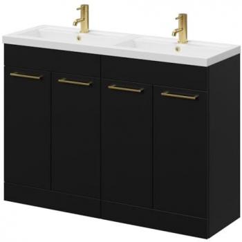 Napoli 1200mm Floor Standing Vanity Unit with Polymarble Double Basin and Brushed Brass Handles