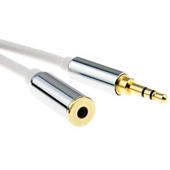 PRO METAL WHITE 3.5mm Stereo Jack Headphone Extension Cable 1.5m