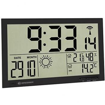 Bresser Mytime Gigante Orologio da Parete LCD con Previsioni del Tempo, Nero