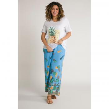Plus Size Women's Pineapple Print V-Neck Tee, White, Size 24/26, Cotton