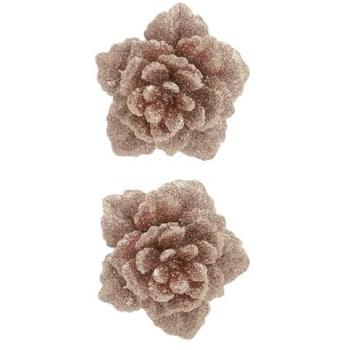 Mini Rose Gold Glittering Clip‑On Xmas Blossom Duo