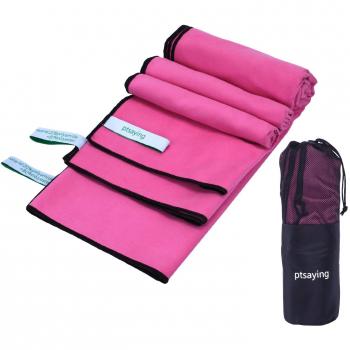 Microfiber Travel Towels, Ptsaying 3 Pack (Extra Large 55x30 inch, Large 31x16 inch, Medium 16x16 inch) Fast Drying, Super Absorbent, Lightweight for Sports, Travel, Camping, Beach, Bath (Rose Red)