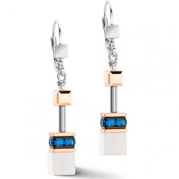 Coeur De Lion Women's GeoCUBE Earrings in Rose Gold and Blue