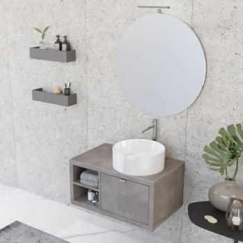 Mobile bagno sospeso 80 cm Master grigio cemento con lavabo e specchio