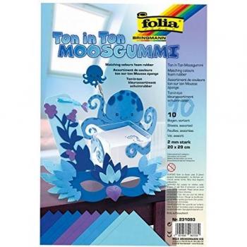 Folia 231093 Moosgummi Ton-In-Ton Blau Sortierung 2 mm 20 x 29 cm 10 Bögen