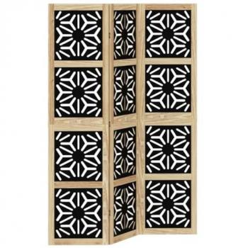 VitaXL Three‑Panel Room Separator – Brown and Black Paulownia Wood