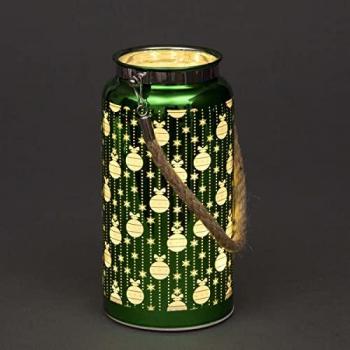 20cm LED Fairy Lights Green Lantern Decorated Jar Table Lamp with Baubles Design