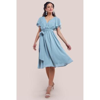 Pale Green Women’s Sustainable Flutter Sleeve Chiffon Midi Wrap Dress – 6