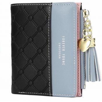 JOSEKO Damen Geldbeutel, Quaste PU Leder Portemonnaie Multi Slots Kleine Brieftasche Schlanke Kartenhalter Geldbörse Für Frauen Blau