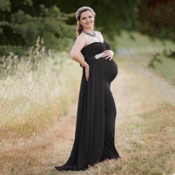 Blooming Motherhood Pearl‑Lace Long Dress