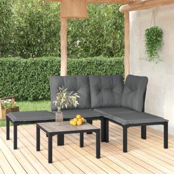 VidaXL 5 Piece Outdoor Lounge Set Black and Grey Poly Rattan