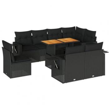 Black Polyrattan Garden Lounge Set – 9 Pieces with Seat Pads