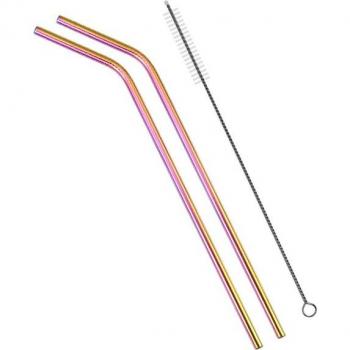 2Pcs Colorful Reusable Stainless Steel Straws with Brush