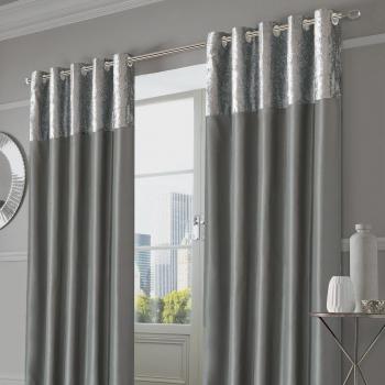 Sienna Home Manhattan Crushed Velvet Band Eyelet Curtains, Silver Grey