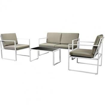 VidaXL 4-tlg. Garten-Lounge-Set mit Auflagen Stahl Weiß