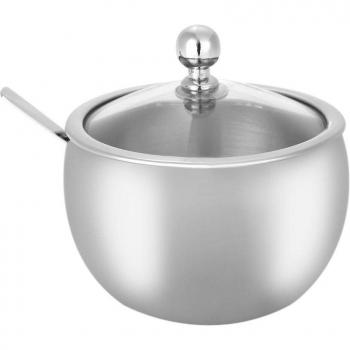 Homgeek Stainless Steel Sugar Bowl with Lid and Spoon