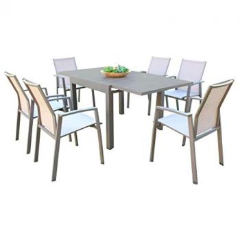 Set Tavolo e Sedie Da Giardino In Alluminio 90/180x90x75 cm con 6 Posti