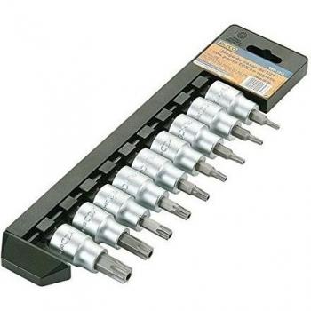 Set de 9 llaves vaso ½ Cr‑V cromado mate Torx (T20‑T60) con soporte plástico – Alyco 192480