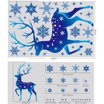 Decoración Navideña: Copo de Nieve Azul + Alce – Pegatina Electrostatica