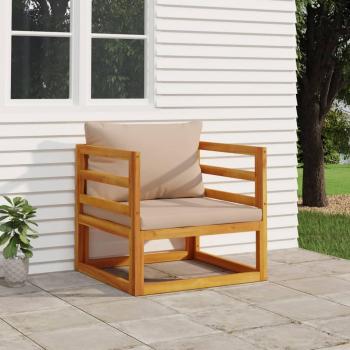 Sillón de jardín de madera maciza de acacia con cojines gris taupe