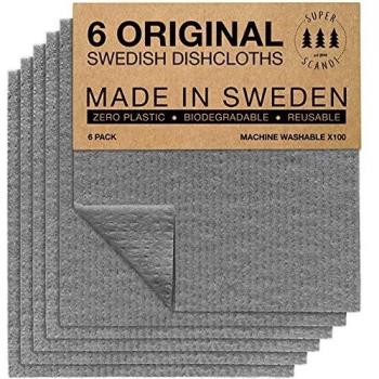 Chiffon de Cuisine SUPERSCANDI en Cellulose biodégradable, réutilisable, Lot de 6 Gris