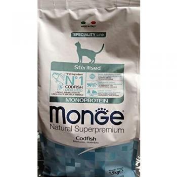Monge Natural Superpremium Speciality Line per Gatti Sterlised con Merluzzo da 1,5 Kg + OMAGGIO 1 Snack Gift