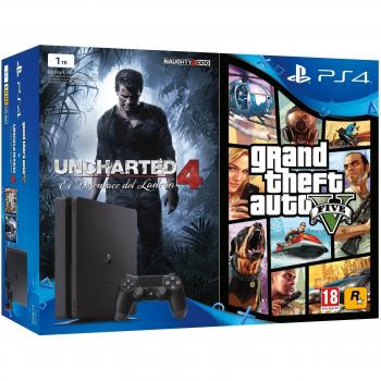 Consola PS4 Slim 1 TB: GTA V + Uncharted 4