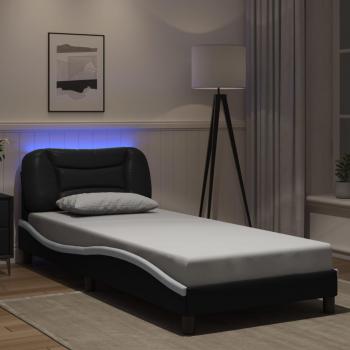 Metal Bed Frame with Built-in LED Lighting (Mattress Not Included), Black and White, 80x200 cm, vidaXL